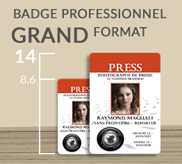 Imprimez votre badge XXL personnalisé, grand format, pour tous vos évènements, salon, séminaire, conférence, etc.