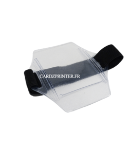 brassard porte badge transparent avec élastique noir