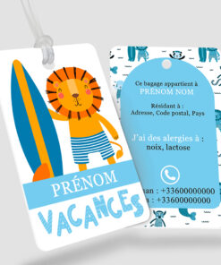 Étiquette bagage, sac et cartable enfant - Animalia in litore Lionceau - perforation ronde