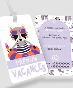 Étiquette bagage, sac et cartable enfant - Animalia in litore Raton Laveur - perforation ronde