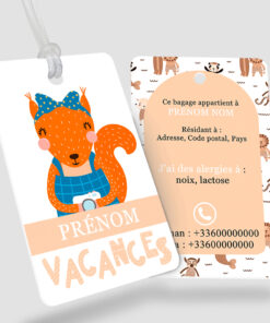 Étiquette bagage, sac et cartable enfant - Animalia in litore Renarde - perforation ronde