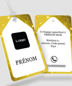 Impression étiquette bagage plastique Aranea jaune - Perforation ronde