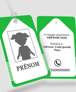 Impression étiquette bagage plastique Extollet Vert - Perforation ronde