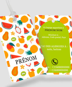 Étiquette bagage, sac et cartable enfant - Fruges vert- perforation ronde