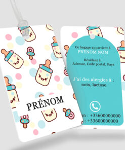 Étiquette bagage, sac et cartable enfant - Puer utrem bleu - perforation ronde