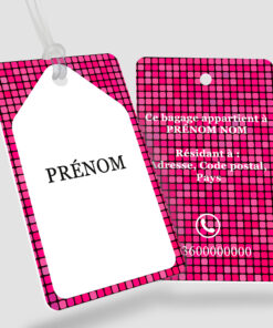 Impression étiquette bagage plastique Quadratum rose - Perforation ronde