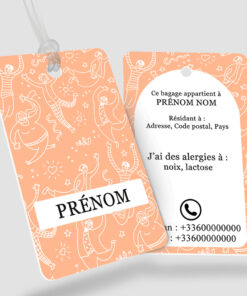 Étiquette bagage, sac et cartable enfant - Risum Orange- perforation ronde