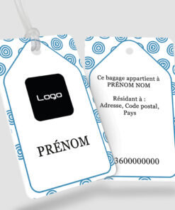 Impression étiquette bagage plastique Sphera bleu - Perforation ronde