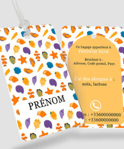 Étiquette bagage, sac et cartable enfant - Testa Orange- perforation ronde