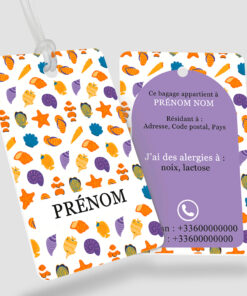 Étiquette bagage, sac et cartable enfant - Testa violet - perforation ronde