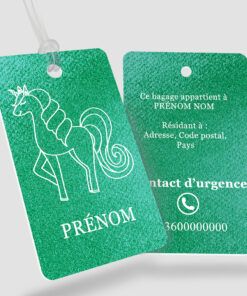 Impression étiquette bagage plastique Unicornis Vert - Perforation ronde