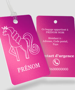 Impression étiquette bagage plastique Unicornis Violet - Perforation ronde