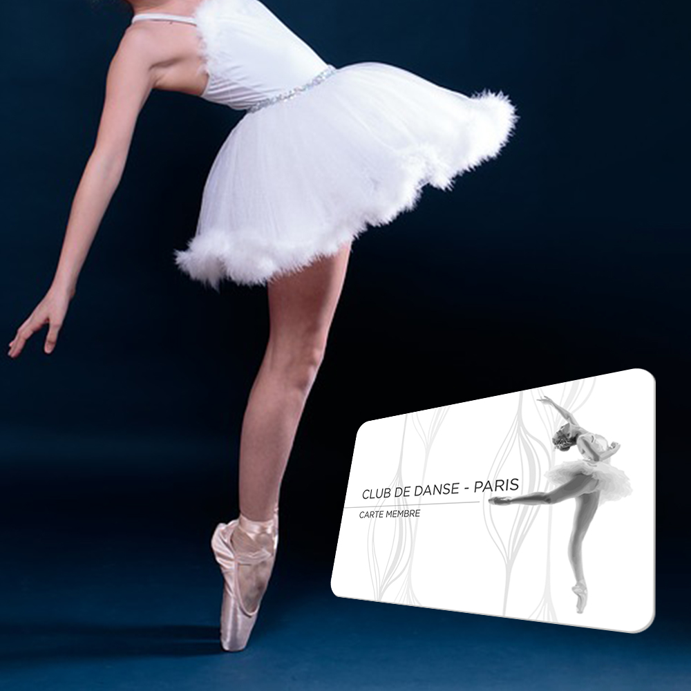 carte de membre couleur blanche pour un club de danse classique parisien et lyonnais